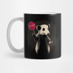 Possum Stop - Opossum Holding a Stop Sign Mug